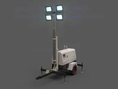 PBR Mobile Light Tower Generator B - Grey  Low-poly 3D model