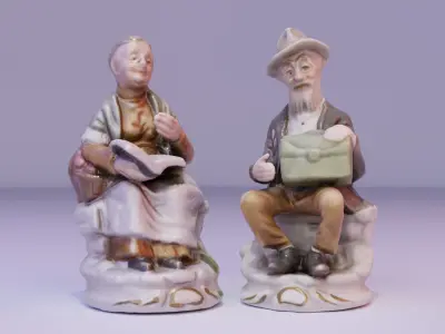 Old man and woman statue high-poly 3D Model Collection