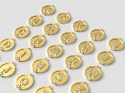 Alphabet Pendant with 3mm Gemstone and Diamonds 3D print model