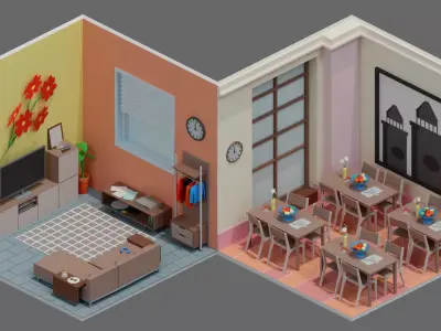 Cartoon interior 2 Low-poly 3D model