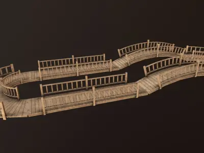 modular wooden bridge Low-poly 3D model