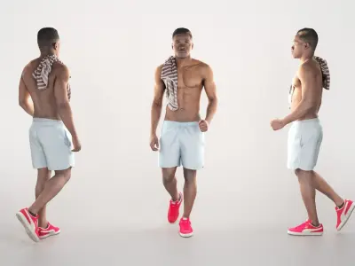 Handsome young man in beach shorts walking 339 Low-poly 3D model