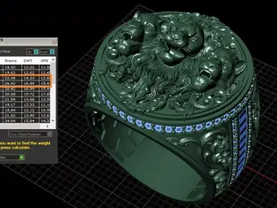 Three Lions Ring jewelry 3D model - for Him 3D print model