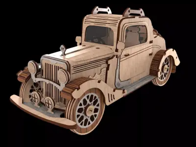 Wooden retro car 3D model