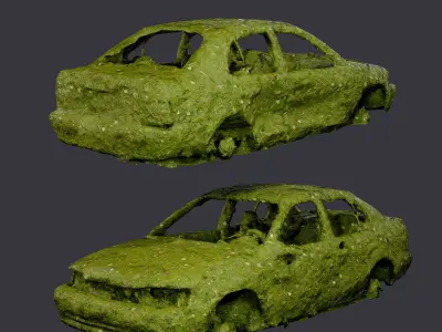 Apocalyptic Damaged Destroyed Vehicle Car Game Ready 06 Low-poly 3D model