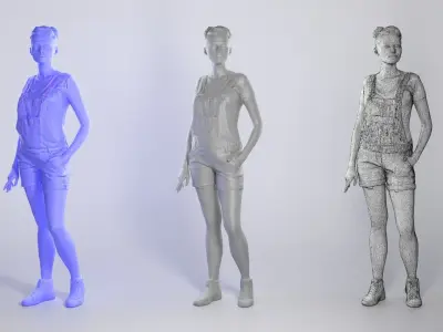 Cute young woman in denim overalls 228 Low-poly 3D model