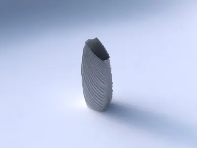 Vase bent rectangle with wavy extruded lines 2 3D print model
