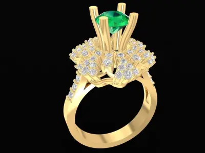 Luxury Halo Emerald and Diamond Engagement Ring for Women  1239 3D print model