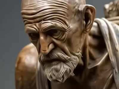 Wise Pilgrim Bronze Sculpture of an Elder with Staff and Satchel Low-poly 3D model