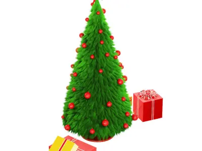 Decorative fur tree with toys and gifts 3D model