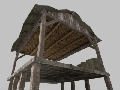 beach wooden hut Low-poly 3D model