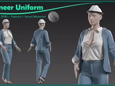 female engineer uniform with texture and smart material 3D model