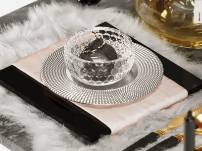 Luxury Fur Place Mat Dinner Tableset-10 3D model
