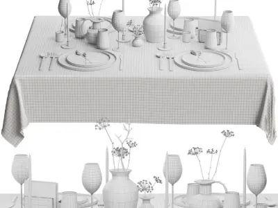 Tableware with Dried Flowers 3D model