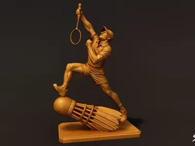 Golden Badminton Statue Low-poly 3D model
