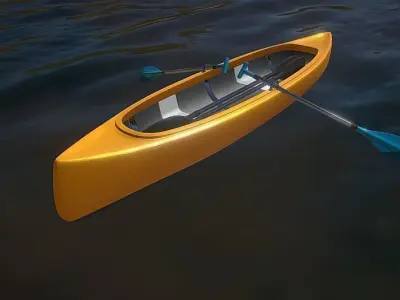 Canoe Boat with 2 Types of Oars 3D model
