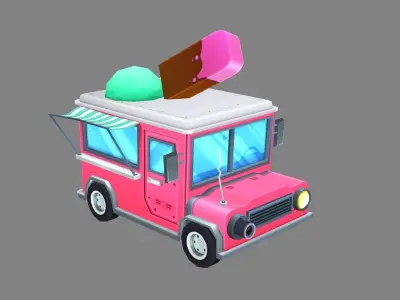 Cartoon ice cream truck - dining car Low-poly 3D model