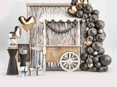 Birthday set Gold 3D model