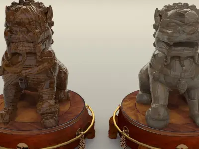 Chiese lion statues 3D model