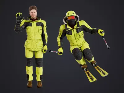 Male Skier Rigged Low-poly 3D model