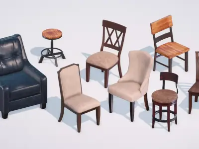 Chairs Pack PBR Low-poly 3D model