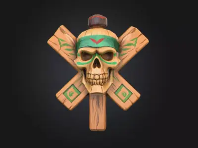 Wooden Skull Emblem Low-poly 3D model