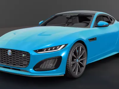 Jaguar F Type Blue Animated and Rigged Low-poly 3D model