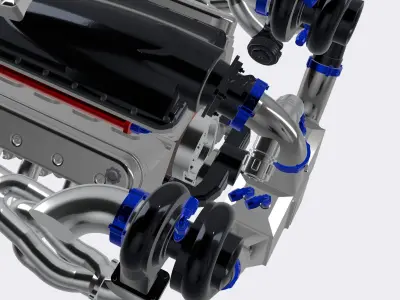 LSX Twin Turbo Intercooled Motor with AN fittings HIGH DETAIL 3D print model