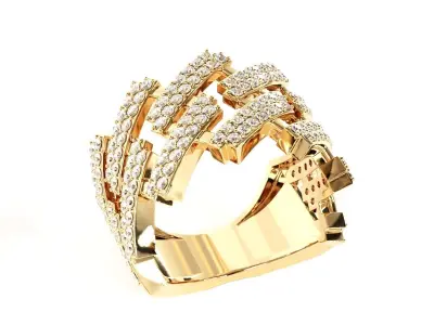 Diamond cuban link half band ring-1 3D print model