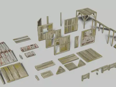 Modular wooden house Free low-poly 3D model