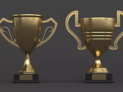 Gold Trophy Cups 3D model 11