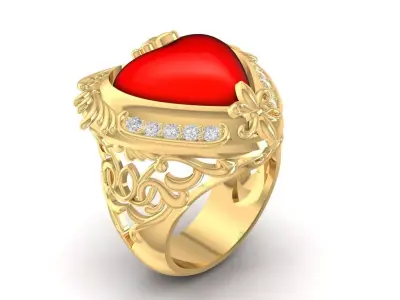 Luxury Heart Shape Ruby Diamond Ring for Women  874 3D print model