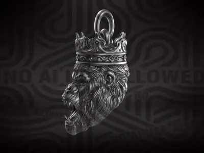 Jewelry pendant Monkey ape king with crown 3D print model