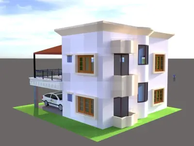 Modern Duplex villa Low-poly 3D model