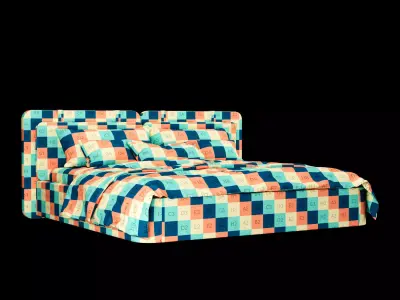 Bed with pillows and blanket 018 3D model
