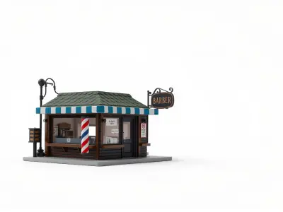 Stylized Barber Shop Urban Nostalgic Model Pack Low-poly 3D model