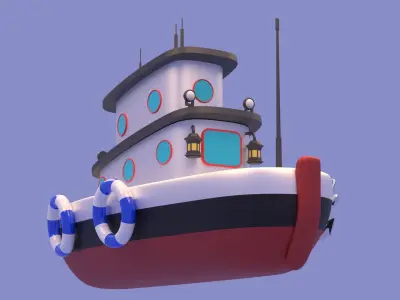 Cartoon Boat Low-poly 3D model
