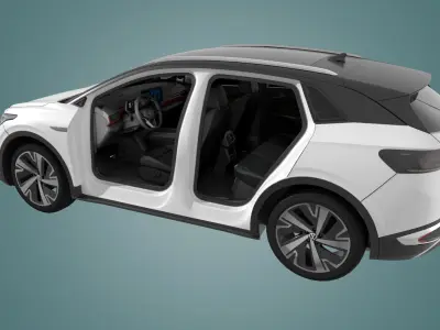 Volkswagen ID4D with interior trim and interior structure Low-poly 3D model