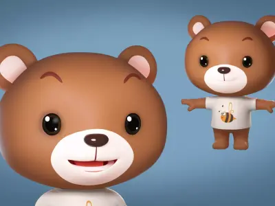 Bear 3D model wearing t - shirt 3D model