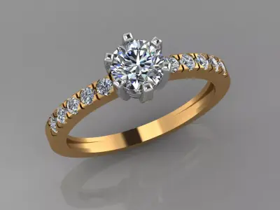 Engagement diamond ring made of two types of metal 3D print model