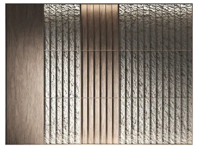 Wall panels Room PartitionsThin wooden planks rocky stone 3D model