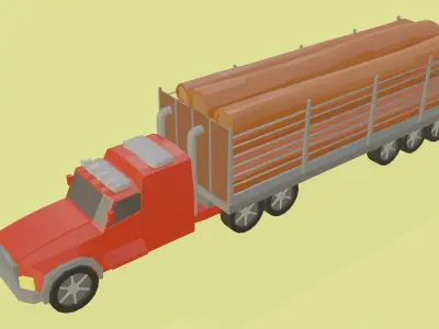 low poly truck with logs Low-poly 3D model