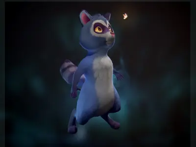 Game-ready raccoon animated Low-poly 3D model