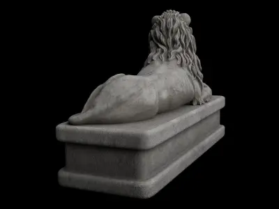Lion statue white stone Low-poly 3D model