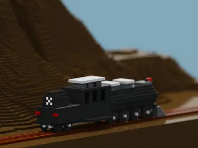 Voxel Train and Mountain Low-poly 3D model