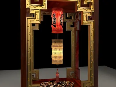 Chinese red  bamboo lantern  3D model