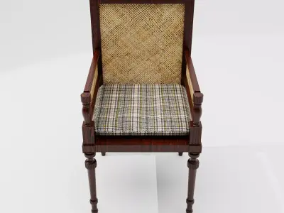 Antique Wooden Cane Chair Low-poly 3D model