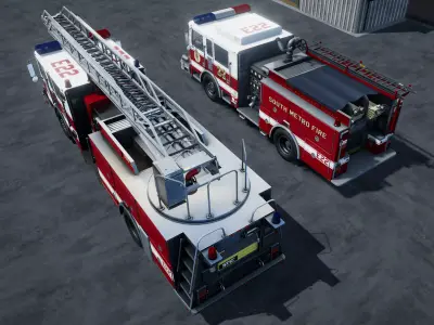 Fire Trucks Unity 3d assets Low-poly 3D model