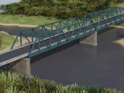 Steel Bridge with concrete pillars 3D model