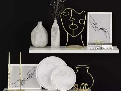 decorative set living room shelf 3D model purchase